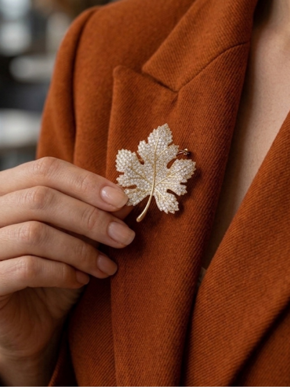Gold Rhinestone Leaf Brooch Pin Pave Crystal Maple Leaf Cottagecore Whimsigoth